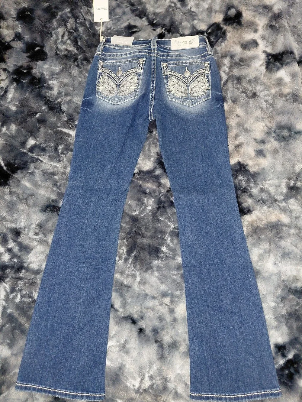 Miss Me Wing Pocket Bootcut Jeans 25 NWT Rhinestone Embroidered Y2K Western